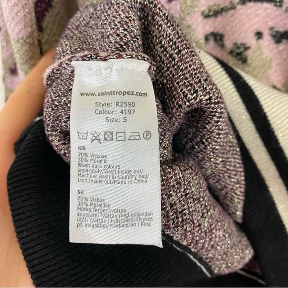 Saint Tropez Size Small Pink & Black Metallic Camouflage Mock Neck Rib Sweater - Picture 5 of 5